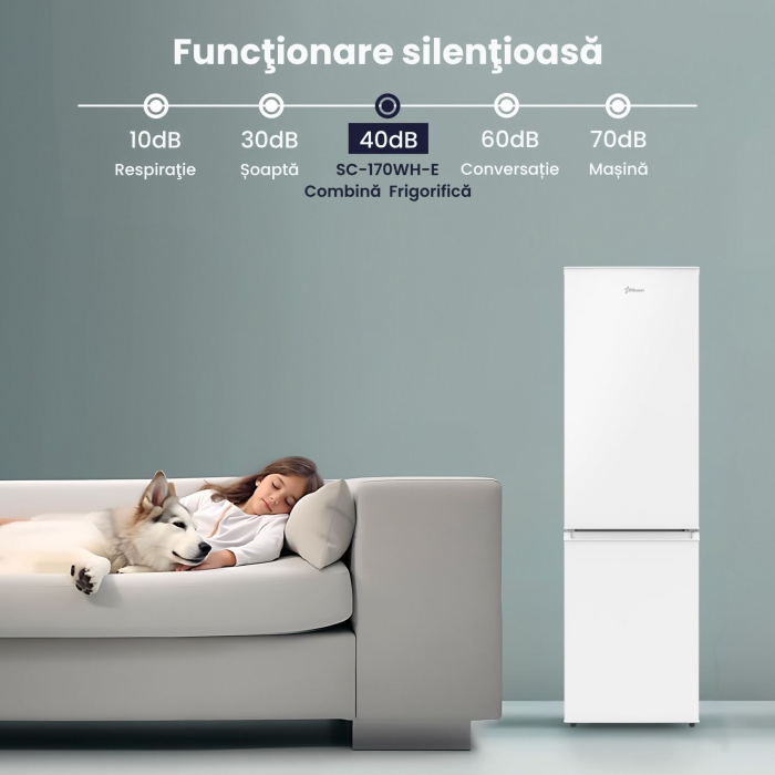 Combina frigorifica STARCREST SC-170WH-E, 170 L, Clasa E, Less Frost, Termostat reglabil, Iluminare LED, Picioare ajustabile, Usi reversibile, H 151.8 cm, Alb [9]