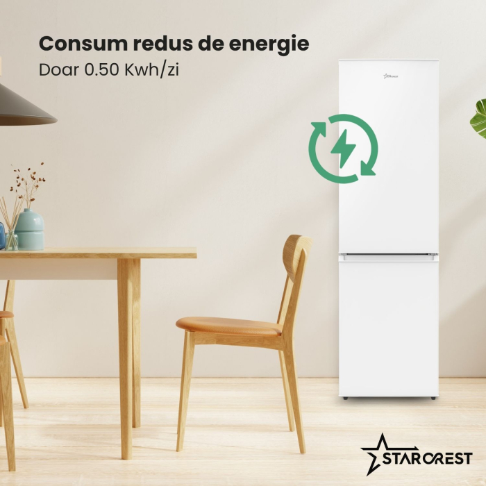Combina frigorifica STARCREST SC-170WH-E, 170 L, Clasa E, Less Frost, Termostat reglabil, Iluminare LED, Picioare ajustabile, Usi reversibile, H 151.8 cm, Alb [4]