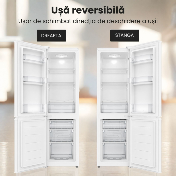 Combina frigorifica STARCREST SC-170WH-E, 170 L, Clasa E, Less Frost, Termostat reglabil, Iluminare LED, Picioare ajustabile, Usi reversibile, H 151.8 cm, Alb [10]