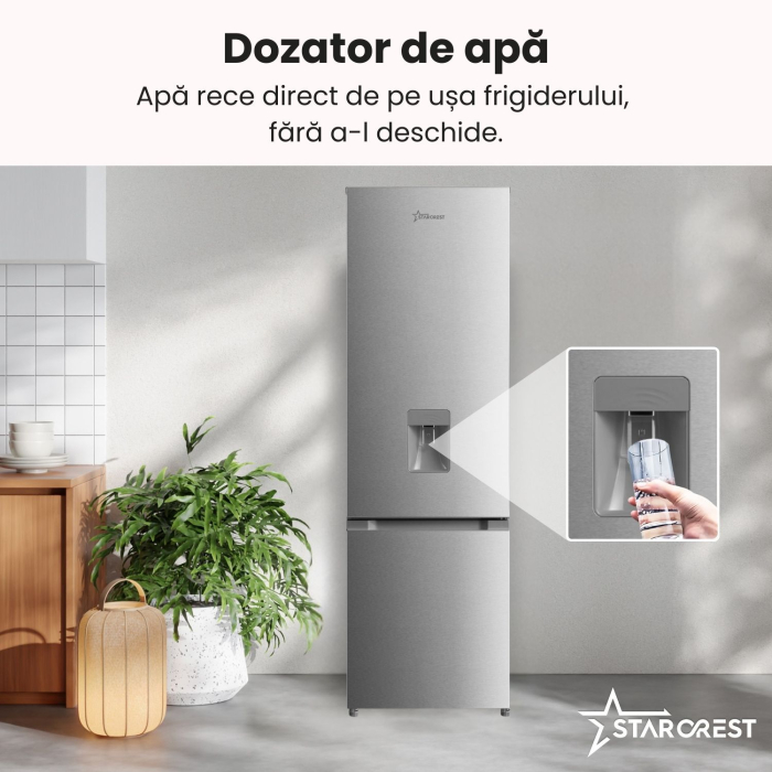 Combina frigorifica STARCREST SC-259WD-IX, 259 L, Clasa E, Dozator Apa, Less Frost, Termostat reglabil, Iluminare LED, Picioare ajustabile, Usi reversibile, H 177.3 cm, Inox [4]
