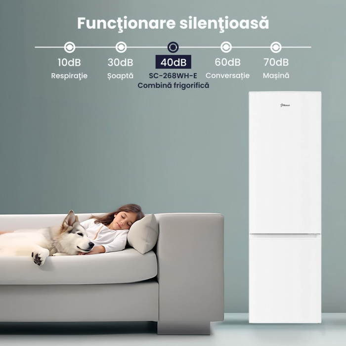Combina frigorifica STARCREST SC-268WH-E, 268 L, Clasa E, Less Frost, Termostat reglabil, Iluminare LED, Picioare ajustabile, Usi reversibile, H 178 cm, Alb [9]