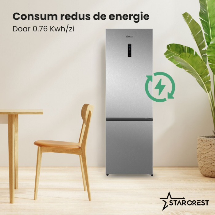 Combina frigorifica STARCREST SCN-405D-IX, 405 L, Total NoFrost, Clasa E, Display digital, Iluminare LED, Suprafata inox antiamprenta, Usi reversibile, H 185.5 cm, Inox [4]
