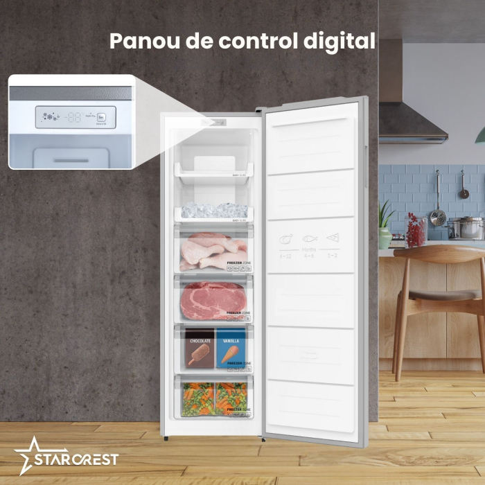 Congelator NoFrost STARCREST SUF-213NF-IX, 213 L, Clasa E, 6 Compartimente, Termostat Digital, Usi reversibile, H 170.7 cm, Inox [5]