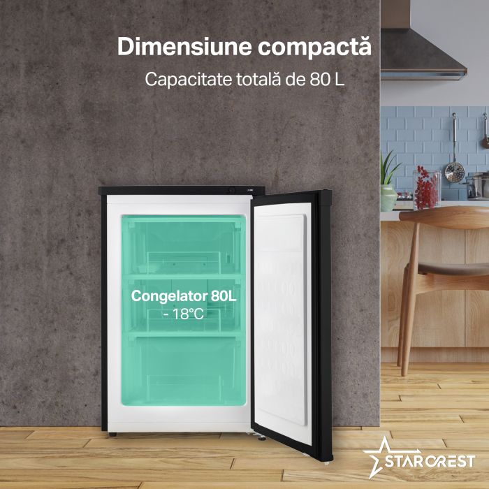 Congelator STARCREST SUF-86BK, Clasa E, Capacitate 80 L, 3 sertare, H 84.5 cm, Negru [3]