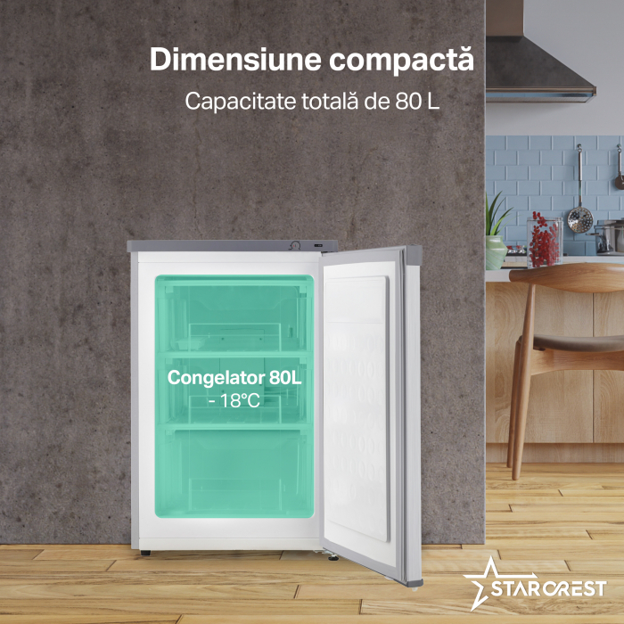Congelator STARCREST SUF-86SI, Clasa E, Capacitate 80 L, 3 sertare, H 84.5 cm, Gri [3]