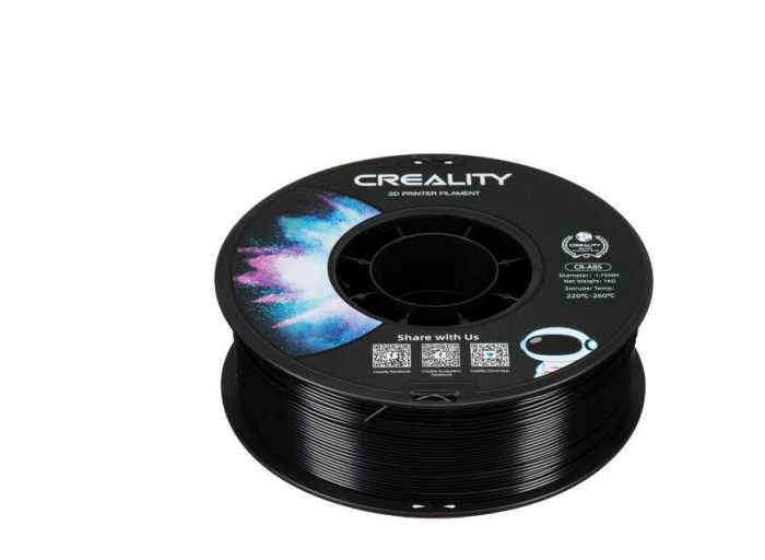 CREALITY CR-ABS 3D Printer Filament, Black, temperatura printare: 220-260, Diametru Filament: 1.75mm, rezistenta la tractiune: 43MPa,diametru suport filament: 200mm, NON-Toxic, Utilizare: pana la 6 l