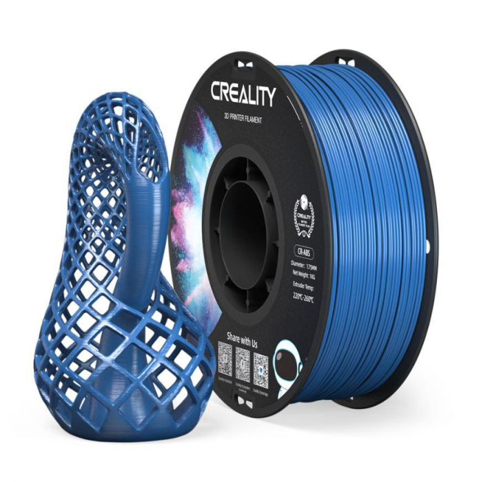 CREALITY CR-ABS 3D Printer Filament, BLUE ,temperatura printare: 220-260, Diametru Filament: 1.75mm, rezistenta la tractiune: 43MPa,diametru suport filament: 200mm, NON-Toxic, Utilizare: pana la 6 lu