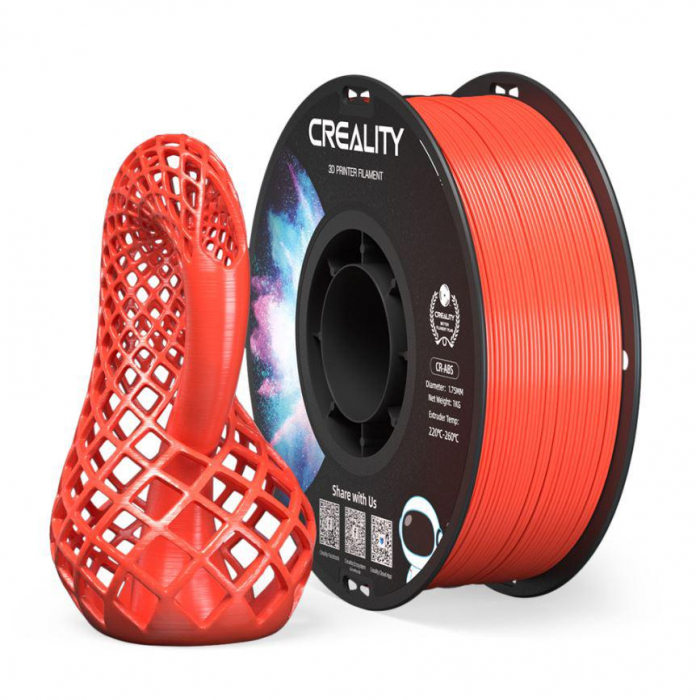 CREALITY CR-ABS 3D Printer Filament, red, temperatura printare: 220-260, Diametru Filament: 1.75mm, rezistenta la tractiune: 43MPa,diametru suport filament: 200mm, NON-Toxic, Utilizare: pana la 6 lun