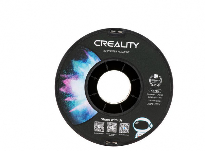 CREALITY CR-ABS 3D Printer Filament, white,temperatura printare: 220-260, Diametru Filament: 1.75mm, rezistenta la tractiune: 43MPa,diametru suport filament: 200mm, NON-Toxic, Utilizare: pana la 6 lu