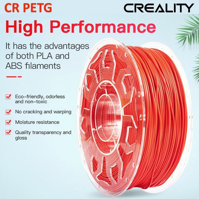 CREALITY CR PETG 3D Printer Filament, red, Printing temperature: 230-250 C, Filament diameter: 1.75mm, Tensile strength: 49MPa, Size of filament wheel: Diameter 200mm, height 66mm, hole diameter 53mm.