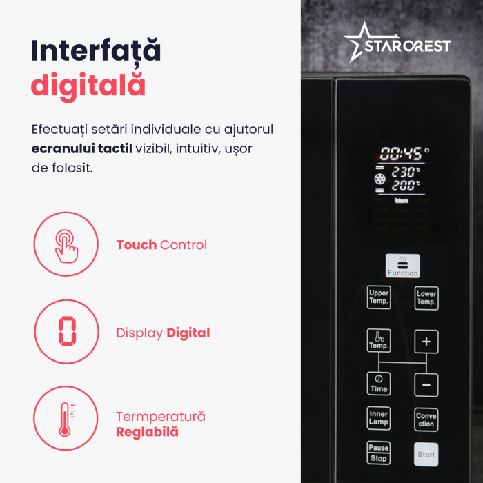 Cuptor electric STARCREST SO-3511BK, 35L, 1500W, Rotisor, Convectie, 12 Programe predefinite, Interfata digitala, Negru [8]