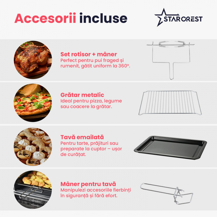 Cuptor electric STARCREST SO-3511BK, 35L, 1500W, Rotisor, Convectie, 12 Programe predefinite, Interfata digitala, Negru [5]