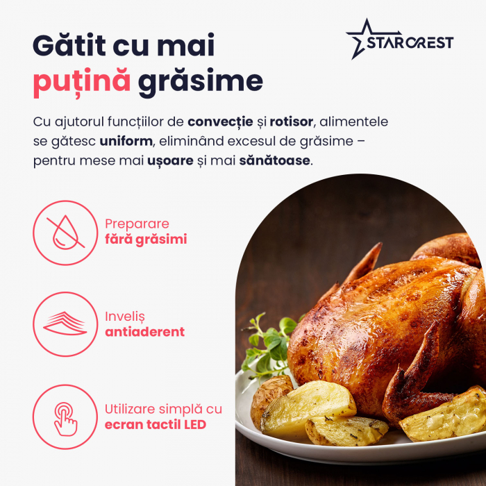 Cuptor electric STARCREST SO-3511BK, 35L, 1500W, Rotisor, Convectie, 12 Programe predefinite, Interfata digitala, Negru [3]