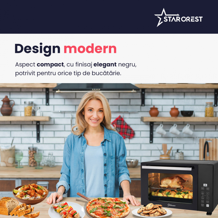 Cuptor electric STARCREST SO-3511BK, 35L, 1500W, Rotisor, Convectie, 12 Programe predefinite, Interfata digitala, Negru [9]
