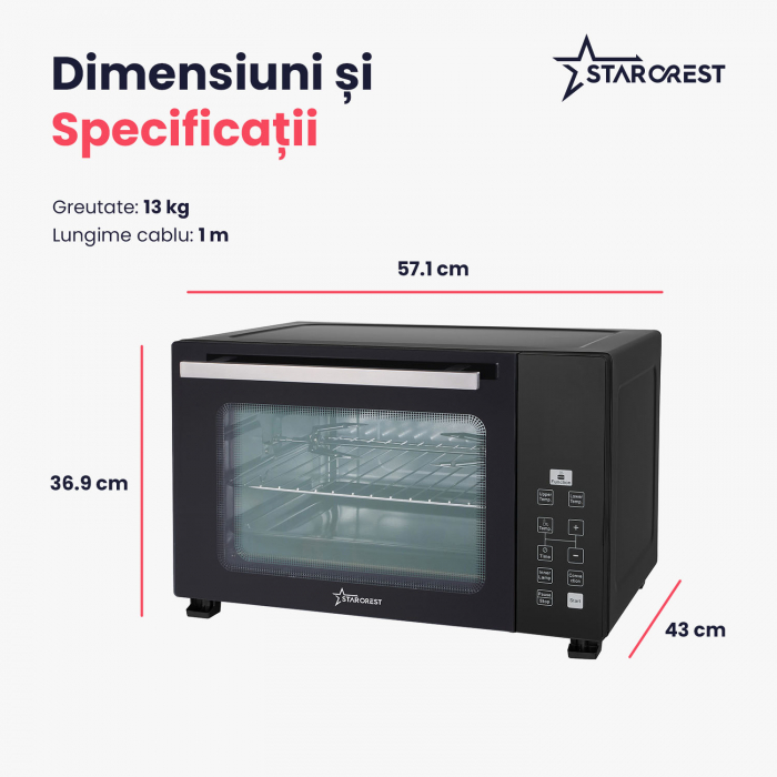 Cuptor electric STARCREST SO-4520BK , 45L, 1800W, Rotisor, Convectie, 12 Programe predefinite, Interfata digitala, Negru [10]