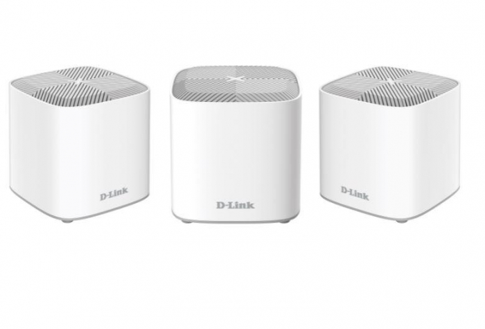 D-LINK AX1800 Home Mesh Wi-Fi6 system (3 pack), COVR-X1862; 802.11ax Wi- Fi 6, Dual-Band, Wireless speed: 1200 Mbps 5 GHz, 574 Mbps 2.4 GHz, interface: 1 LAN, 1 WAN, MU-MIMO.