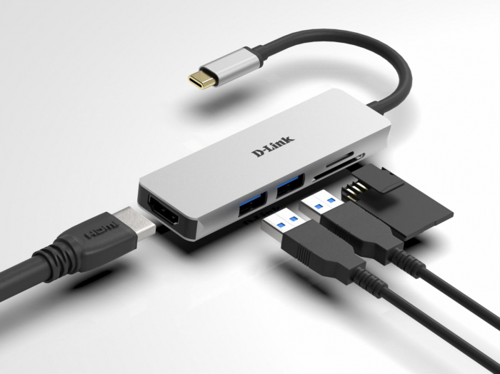 D-Link DUB-M530 5-in-1 USB-C Hub with HDMI and SD microSD card reader, DUB-M530,1 USB-C connector with USB cable 11.5 cm, 1 HDMI Port, 2 USB Type-APort (USB 3.0), 1 SD card slot, 1 microSD card s