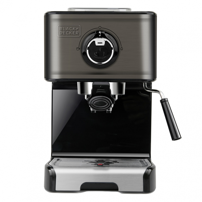 Espressor manual BlackDecker BXCO1200E, 1200W, 15 bar, Negru Inox