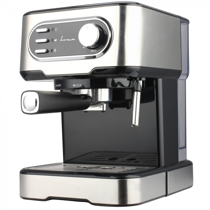 Espressor manual FRAM FEM-850BKSS, 850W, 15 bar, rezervor apa 1.5L, Argintiu