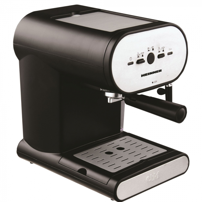 RESIGILAT - Espressor manual Heinner Soft Cream HEM-250, Putere 1050W, 15 bar, Capacitate 1l, Rezervor apa detasabil, Negru