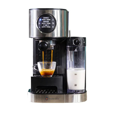 Espressor manual Studio Casa Barista SC509, Presiune 15 Bar, 1470 W, Capacitate rezervor apa 1.2 l, Cana lapte 700 ml, Display LCD, Negru Argintiu