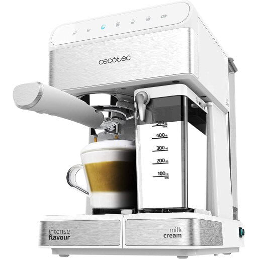 Espressor semi-automat Cecotec Power Instant-ccino-20 1557, 1350 W, 20 bar, 1.4 L, Rezervor lapte 400 ml, Control tactil, Iesire dubla, Alb