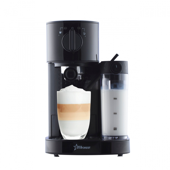 Espressor Starcrest SCM-1500, 15 barI, 1.2 litri, 700 ml, cafea macinata, recipient lapte, Negru