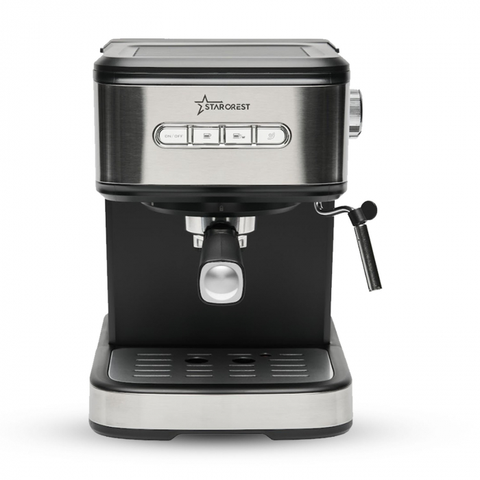 RESIGILAT - Espressor STARCREST SEM-850SLBK, 850W, 20 bar, rezervor detasabil 1.5L, dispozitiv spumare, filtru dublu din inox, Negru Inox