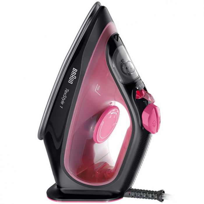 Fier de calcat Braun TexStyle 1 SI1070PU, 2000 W, abur variabil 25g min, jet de abur 130g min, rezervor 220 ml, talpa ceramica, sistem antipicurare, Negru Violet