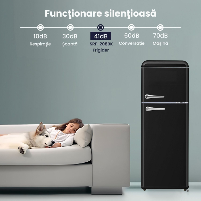 Frigider cu 2 usi retro STARCREST SRF-208BK, 208 L, Clasa E, Design Vintage, Iluminare LED, Termostat Reglabil, H 147 cm, Negru [5]