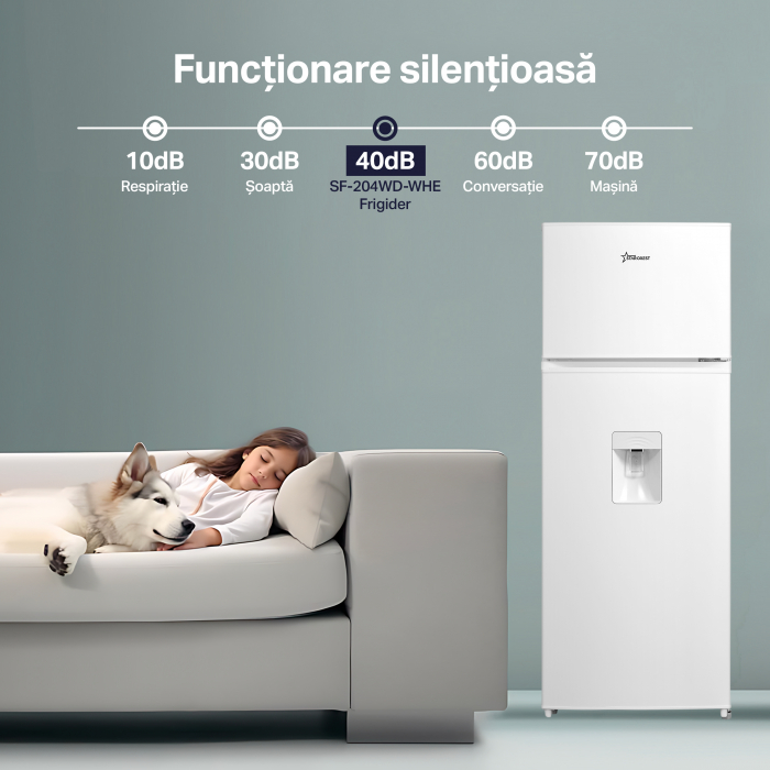 Frigider cu 2 usi STARCREST SF-204WD-WHE,199 L, Clasa E, Dozator Apa, Iluminare LED, Termostat Ajustabil, Usi reversibile, H 143 cm, Alb [8]