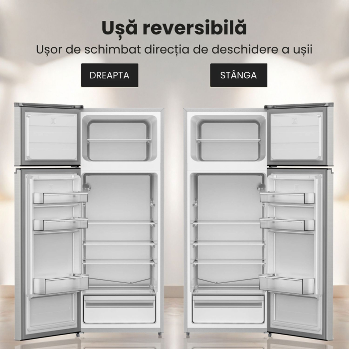 Frigider cu 2 usi STARCREST SF-210IX-E, 210 L, Clasa E, Iluminare LED, Inox Antiamprenta Termostat Ajustabil, Usi reversibile, H 143 cm, Inox [9]