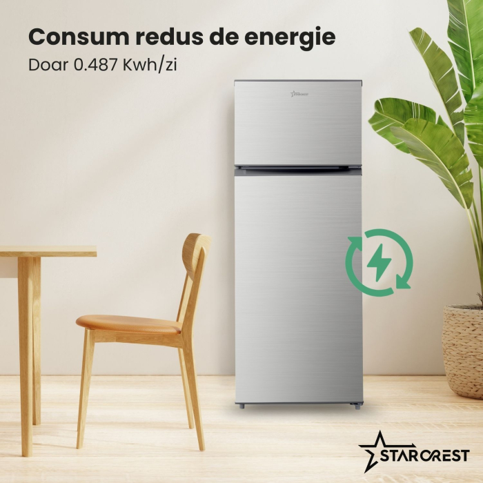 Frigider cu 2 usi STARCREST SF-210IX-E, 210 L, Clasa E, Iluminare LED, Inox Antiamprenta Termostat Ajustabil, Usi reversibile, H 143 cm, Inox [4]