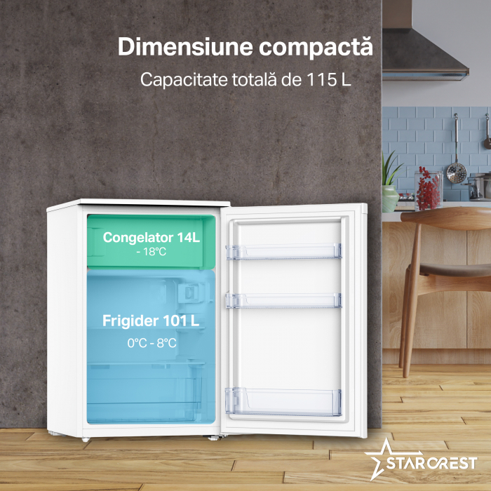 Frigider cu o usa STARCREST SF-115WHE, Clasa E, Capacitate 115L, Iluminare interioara, H 84.7 cm, Alb [3]