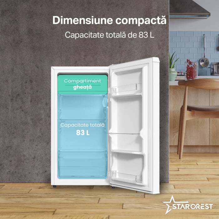 Frigider cu o usa STARCREST SF-83WHE, Clasa E, Capacitate 83L, Iluminare interioara, Compartiment gheata, H 85 cm, Alb [3]
