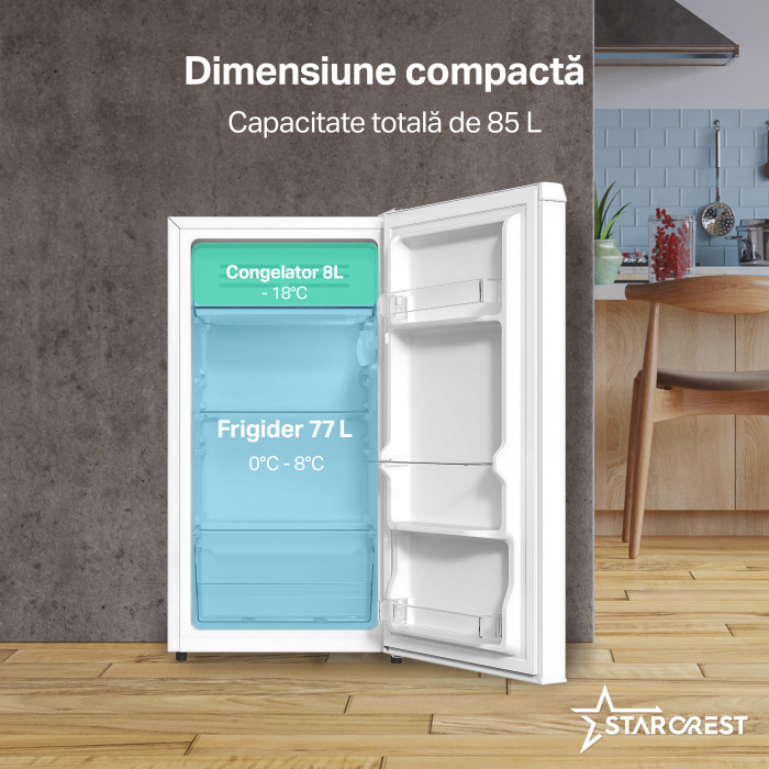 Frigider cu o usa STARCREST SF-85SL-E, Clasa E, Capacitate 85L, Iluminare interioara, Compartiment gheata, H 82 cm, Gri [3]