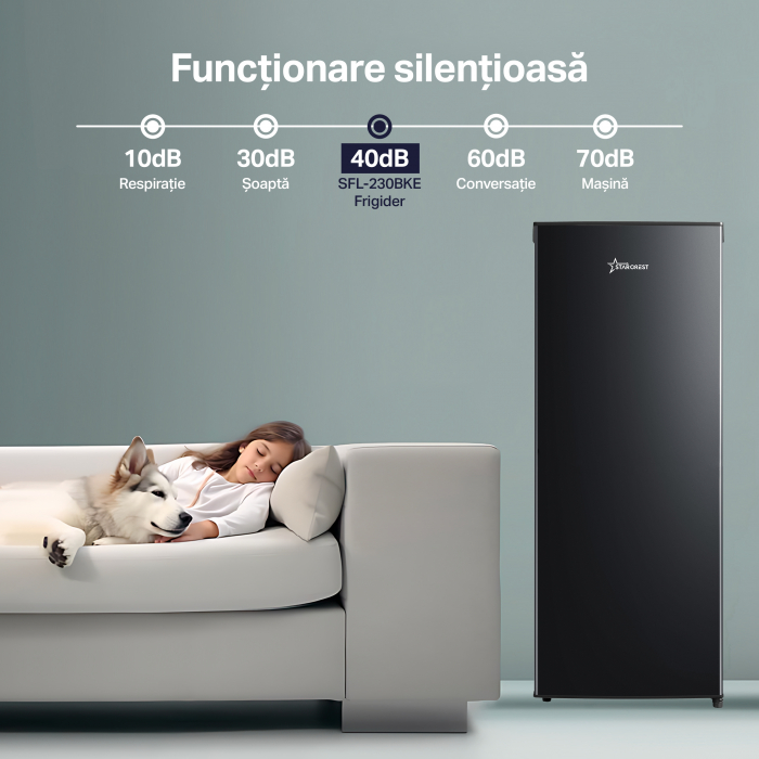 Frigider - Racitor cu o usa STARCREST SFL-230BKE, 230 l, Clasa E, Termostat reglabil, Rafturi ajustabile, H 142 cm, Negru [7]