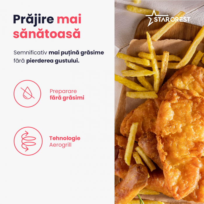 Friteuza cu aer cald STARCREST SFR-7400BK, 1800 W, 7.4 Litri, Termostat 80 - 200 °C, 9 programe predefinite, Negru [7]