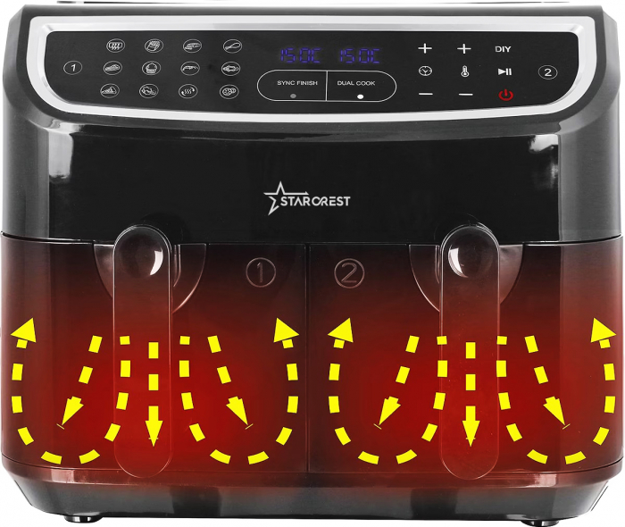 Friteuza cu aer cald STARCREST SFR-9024BK, 2400 W, Cos Dublu, 9 litri, Termostat 80 - 200 °C, 12 programe, Negru [5]