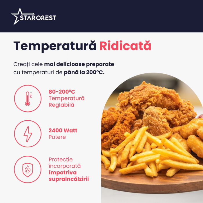 Friteuza cu aer cald STARCREST SFR-9024BK, 2400 W, Cos Dublu, 9 litri, Termostat 80 - 200 °C, 12 programe, Negru [5]
