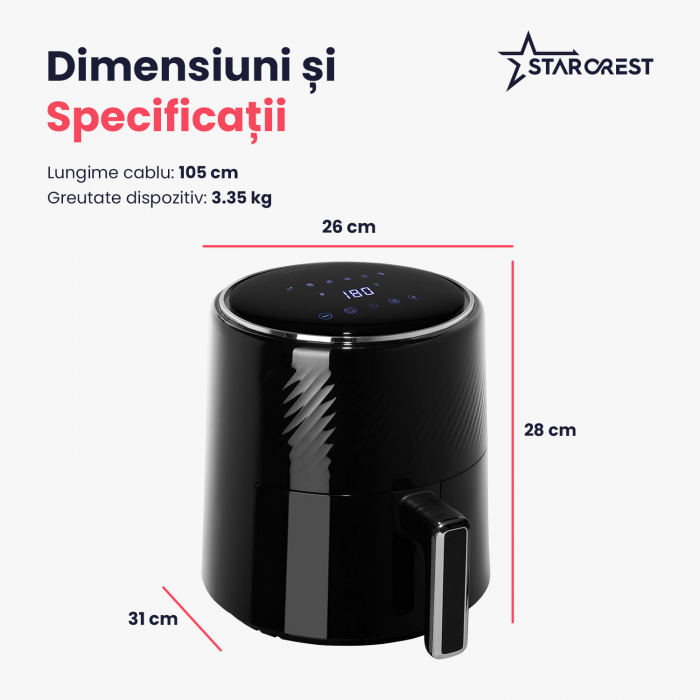 Friteuza digitala cu aer cald  STARCREST SFR-3560BK, 1300W, 3.5 Litri, Termostat 80 - 200 °C, 6 programe predefinite, Negru [8]