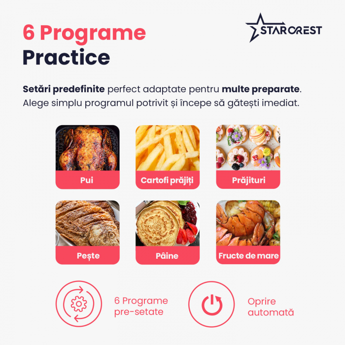 Friteuza digitala cu aer cald  STARCREST SFR-3560BK, 1300W, 3.5 Litri, Termostat 80 - 200 °C, 6 programe predefinite, Negru [5]