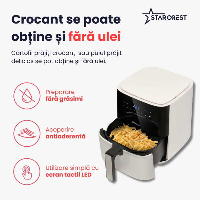 Friteuza digitala cu aer cald XL STARCREST SFR-5252WH, 1450 W, 5 Litri, Termostat 80 - 200 °C, 8 programe predefinite, Alb [3]