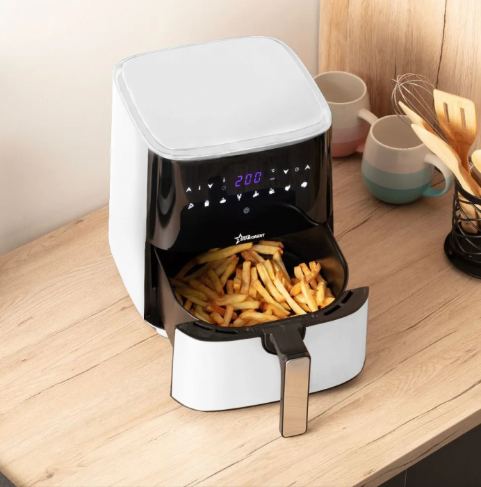 Friteuza digitala cu aer cald XL STARCREST SFR-5252WH, 1450 W, 5 Litri, Termostat 80 - 200 °C, 8 programe predefinite, Alb [2]