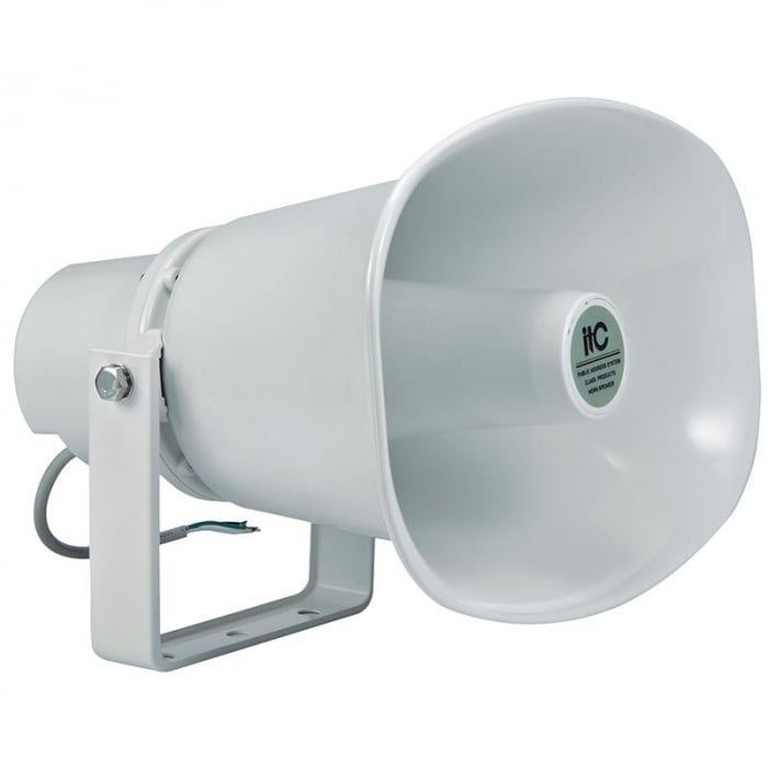 Goarna pentru exterior (waterproof horn speaker) ITC T-720A, pentru sisteme de Public Address (PA), trepte 15W-30W 100V, SPL(1W 1M) 103dB 3dB, frequency response 300-13KHz, impedance Black: Com Gre