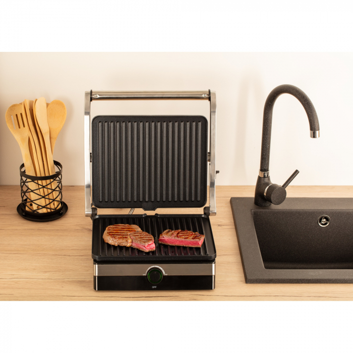RESIGILAT - Gratar electric STARCREST SGR-2923, 2000 W, Placi Grill, Deschidere 180°, Suprafata gatire 29 x 23 cm, Termostat Reglabil, Inox / Negru [4]