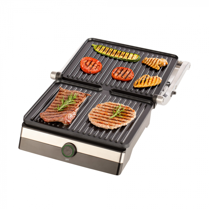 RESIGILAT - Gratar electric STARCREST SGR-2923, 2000 W, Placi Grill, Deschidere 180°, Suprafata gatire 29 x 23 cm, Termostat Reglabil, Inox / Negru [2]
