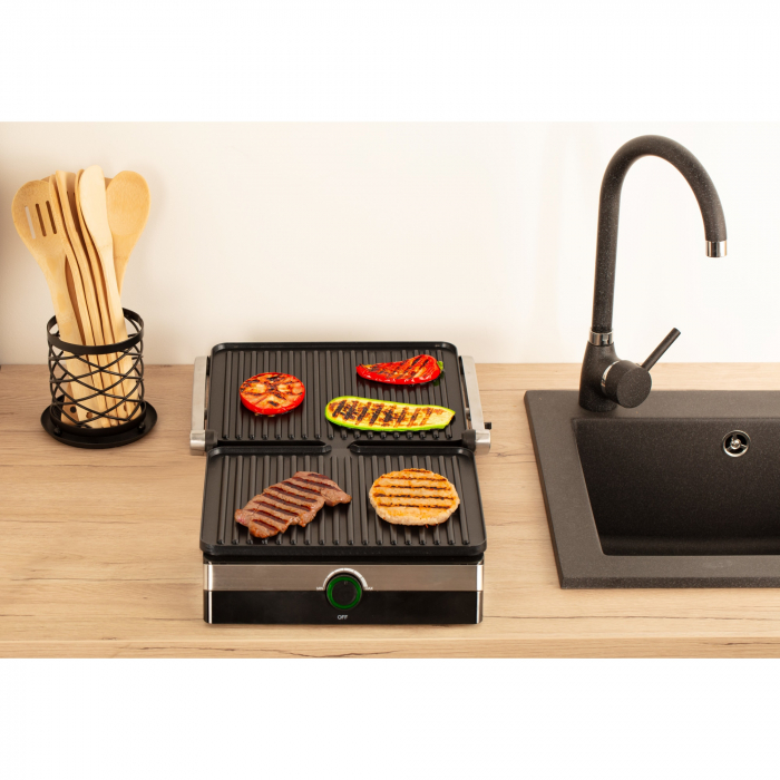 RESIGILAT - Gratar electric STARCREST SGR-2923, 2000 W, Placi Grill, Deschidere 180°, Suprafata gatire 29 x 23 cm, Termostat Reglabil, Inox / Negru [3]