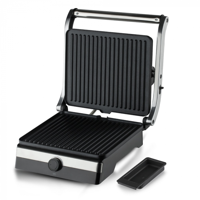 RESIGILAT - Gratar electric STARCREST SGR-2923, 2000 W, Placi Grill, Deschidere 180°, Suprafata gatire 29 x 23 cm, Termostat Reglabil, Inox / Negru [6]