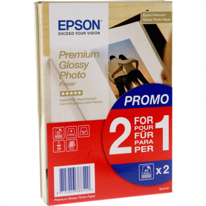 Hartie foto Epson S042167, dimensiune 10x15cm, 80 coli, tip premium glossy, greutate 255g m2